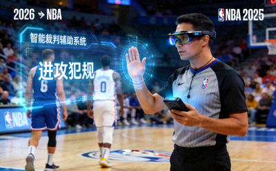 2026年NBA篮球裁判使用新科技辅助系统进行判罚示意场景