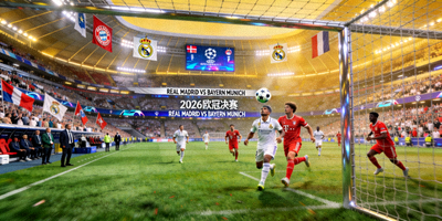 2026年欧冠决赛皇家马德里与拜仁慕尼黑在宏伟球场内对决场景
