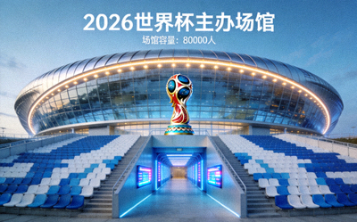 2026年世界杯主办场馆现代化建筑外观与内部座椅预览图