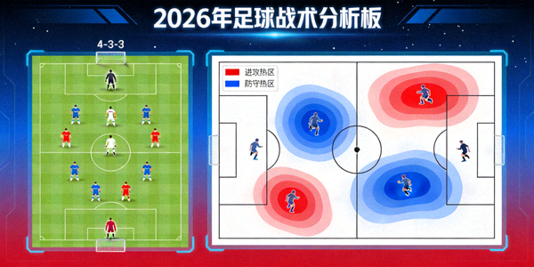 2026年足球战术分析板展示球队阵型与球员移动热区示意图
